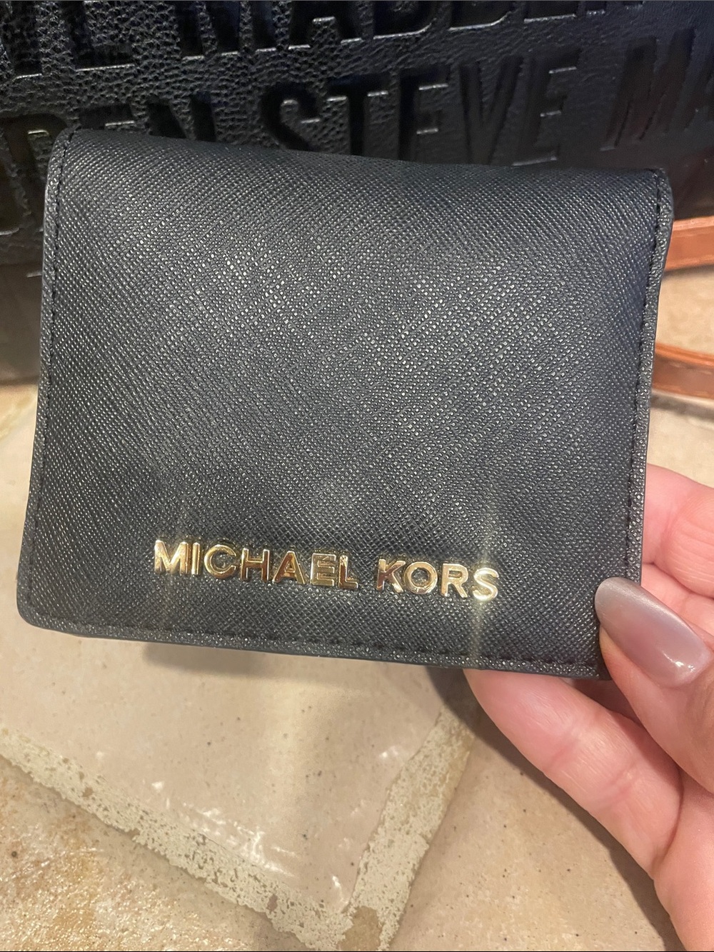 Michael Kors Black Leather Bifold Wallet with Gold Logo